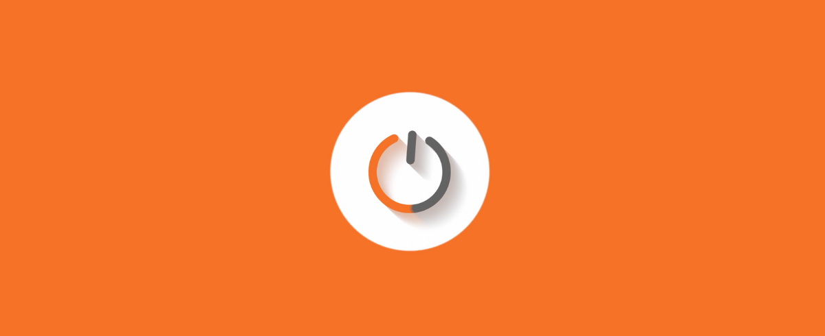 A power button depicted against a vibrant orange background.