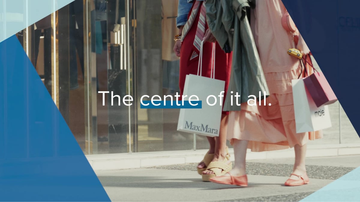 Branded end card over a shopping scene with the tagline The centre of it all for CF Pacific Centre