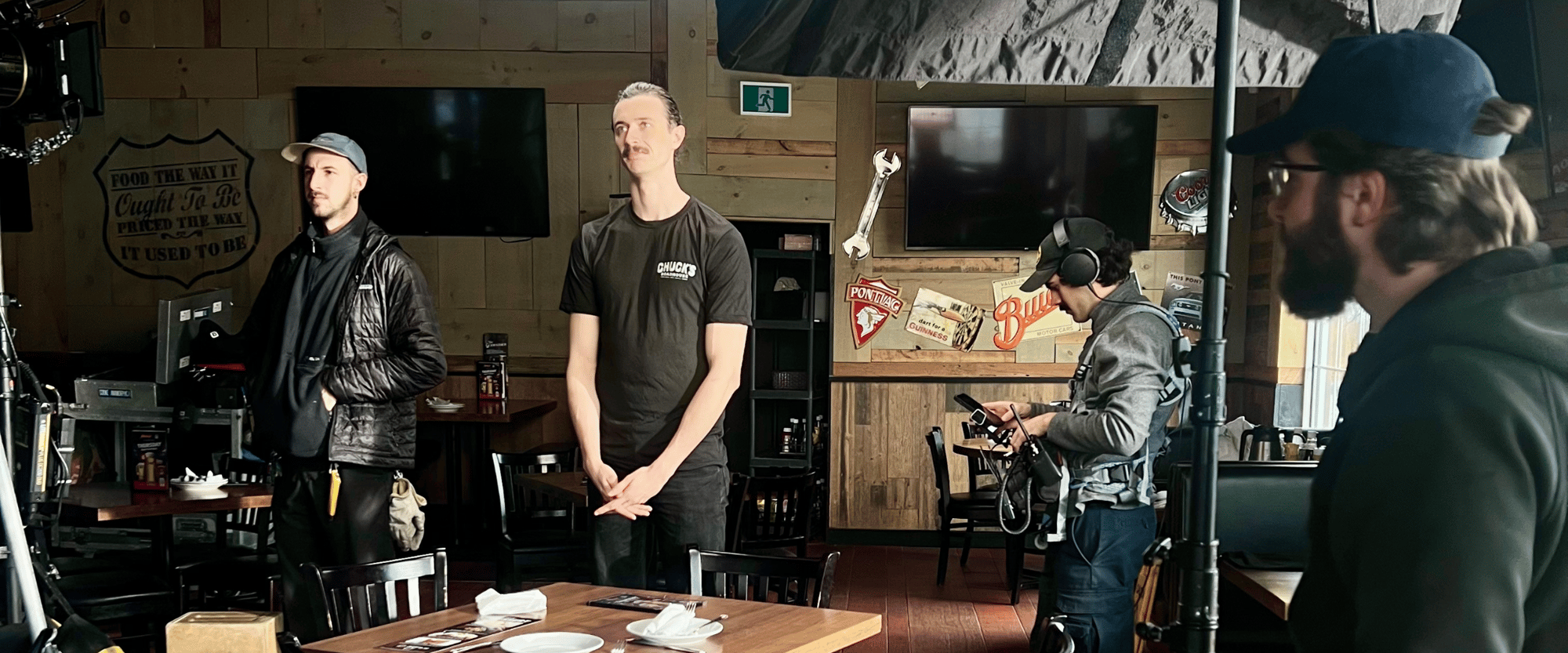 Film crew working on set, representing a creative agency’s hands-on production expertise.