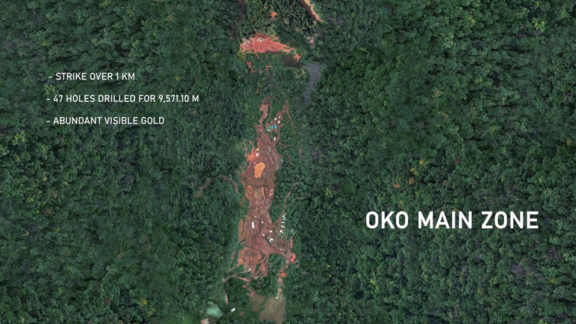 Wide aerial shot of a lush green forest, with white on-screen text overlay.