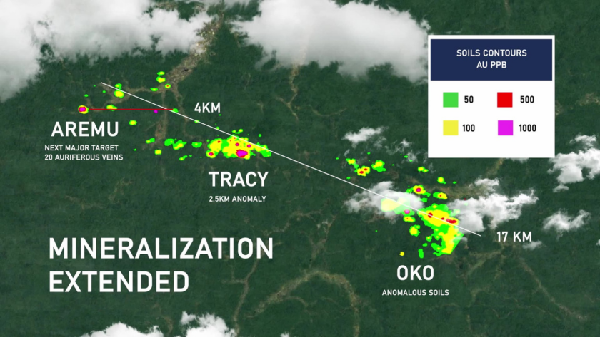 3D-rendered animation depicting the extension of mineralization, with white on-screen text overlay.