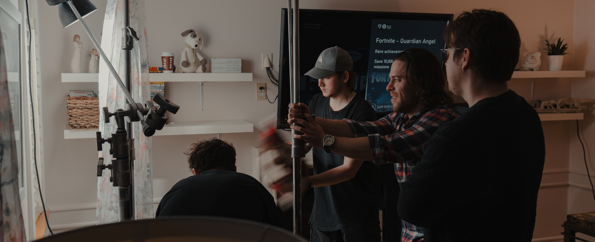 The director and crew in action, capturing scenes inside the leukemia patient's house.
