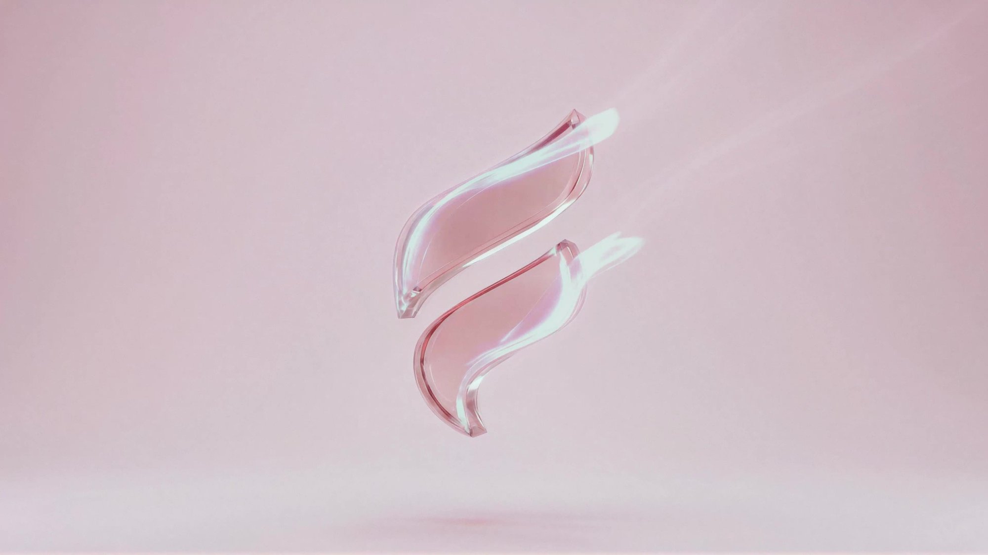 Sculptural 3D form twists against a pink gradient in the Feathery brand video